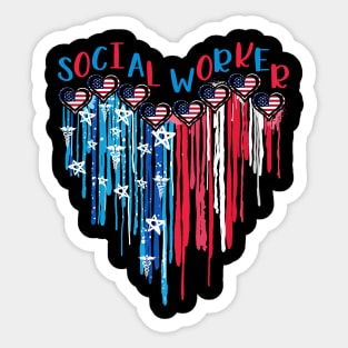 Social Worker American Flag Melting Heart 4th Of July Sticker